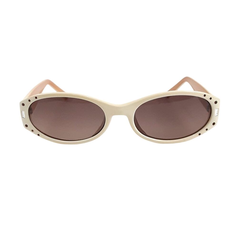 Vintage Y2K Relic Rhinestone Oval Sunglasses Cream Ruby Red Retro MCM